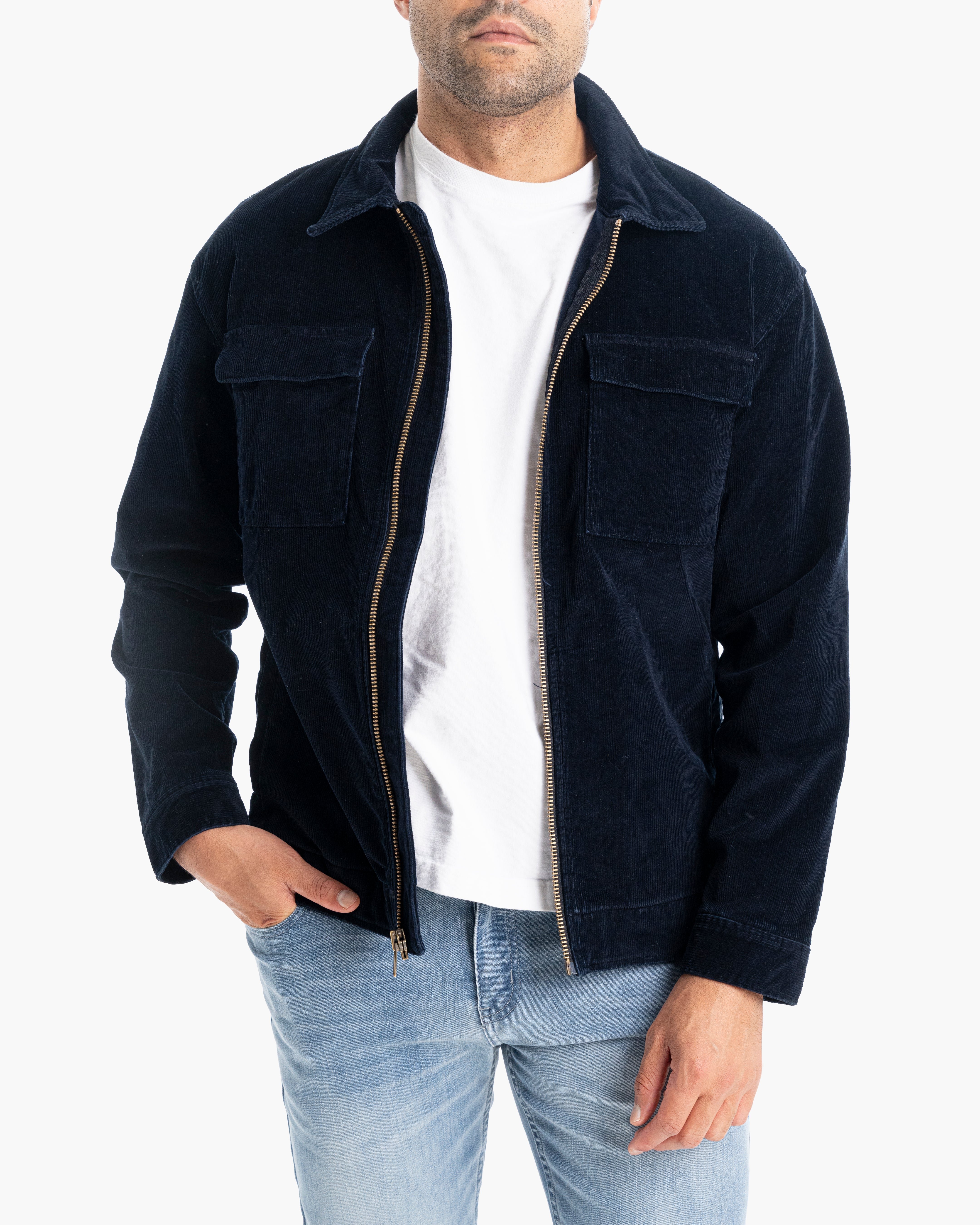 Navy Corduroy Zip-Up Jacket | Stylish & Comfortable Outerwear