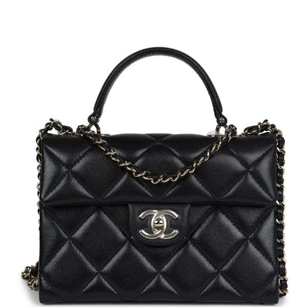 Chanel Small Square Top Handle Flap Bag Black Caviar Light Gold Hardwa