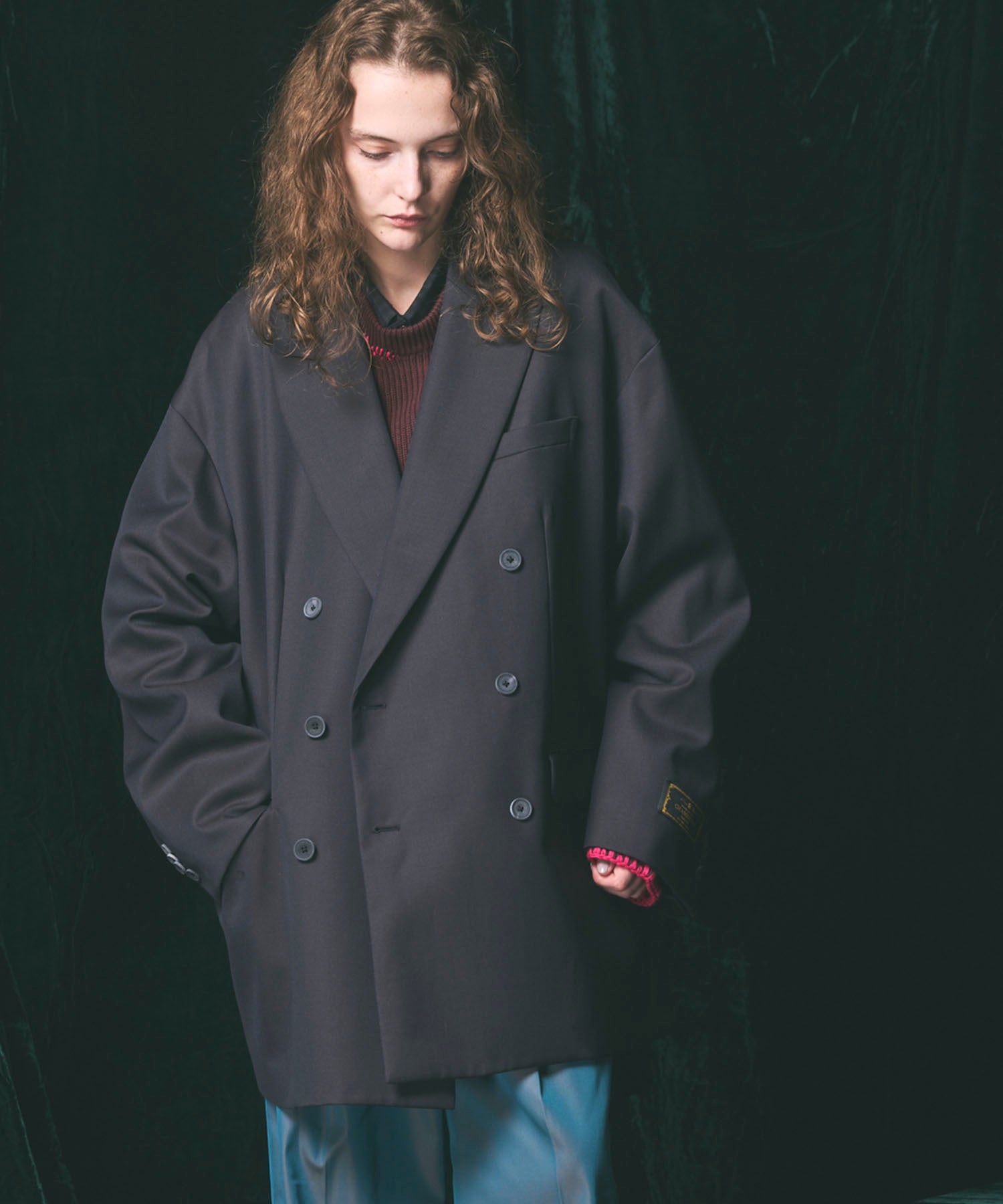 4 Colors Chambray Washable Wool Prime-Over Peaked Lapel Double Breaste