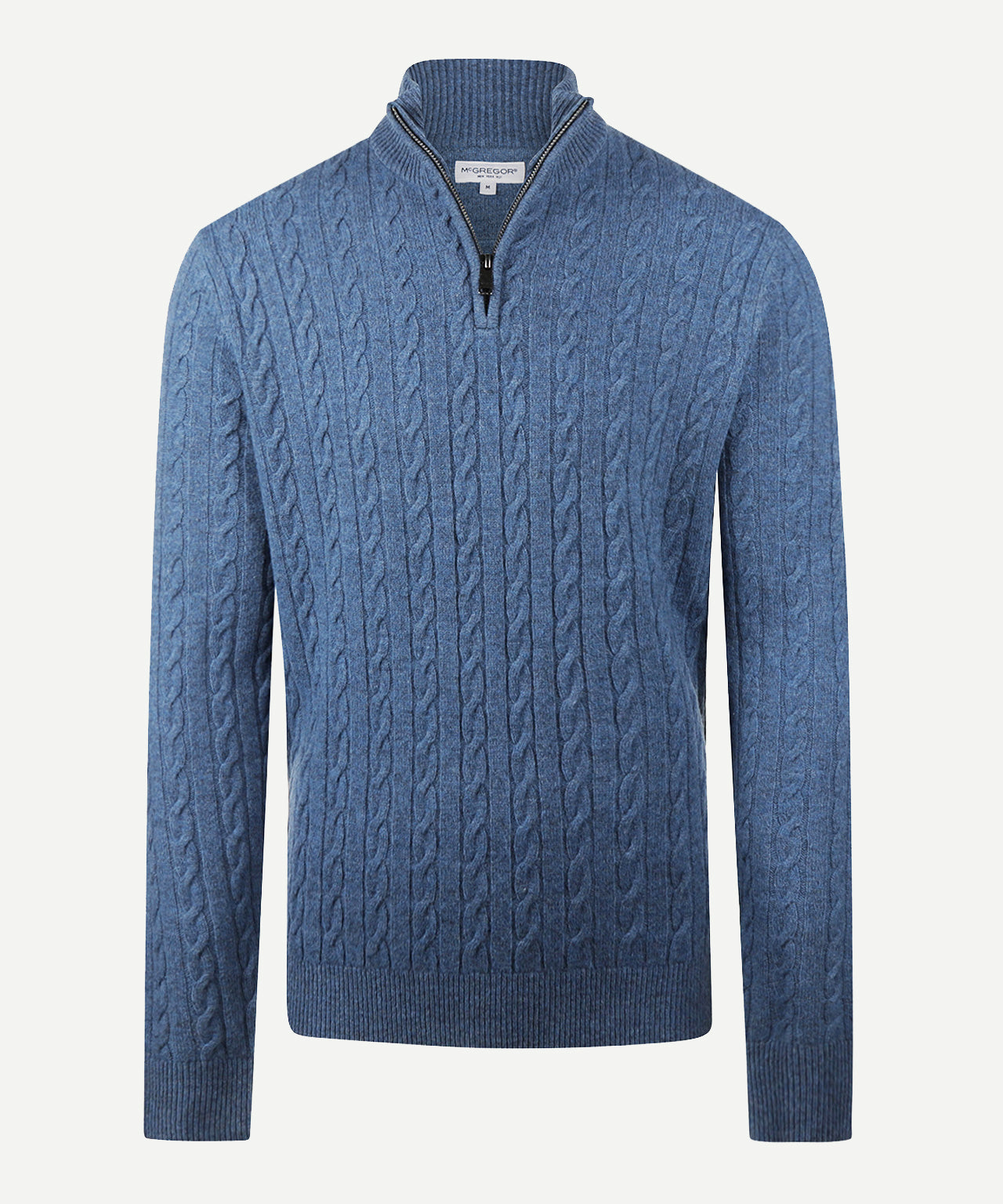Half-Zip Lambswool Cable Knit Sweater | Worker Blue | McGregor New