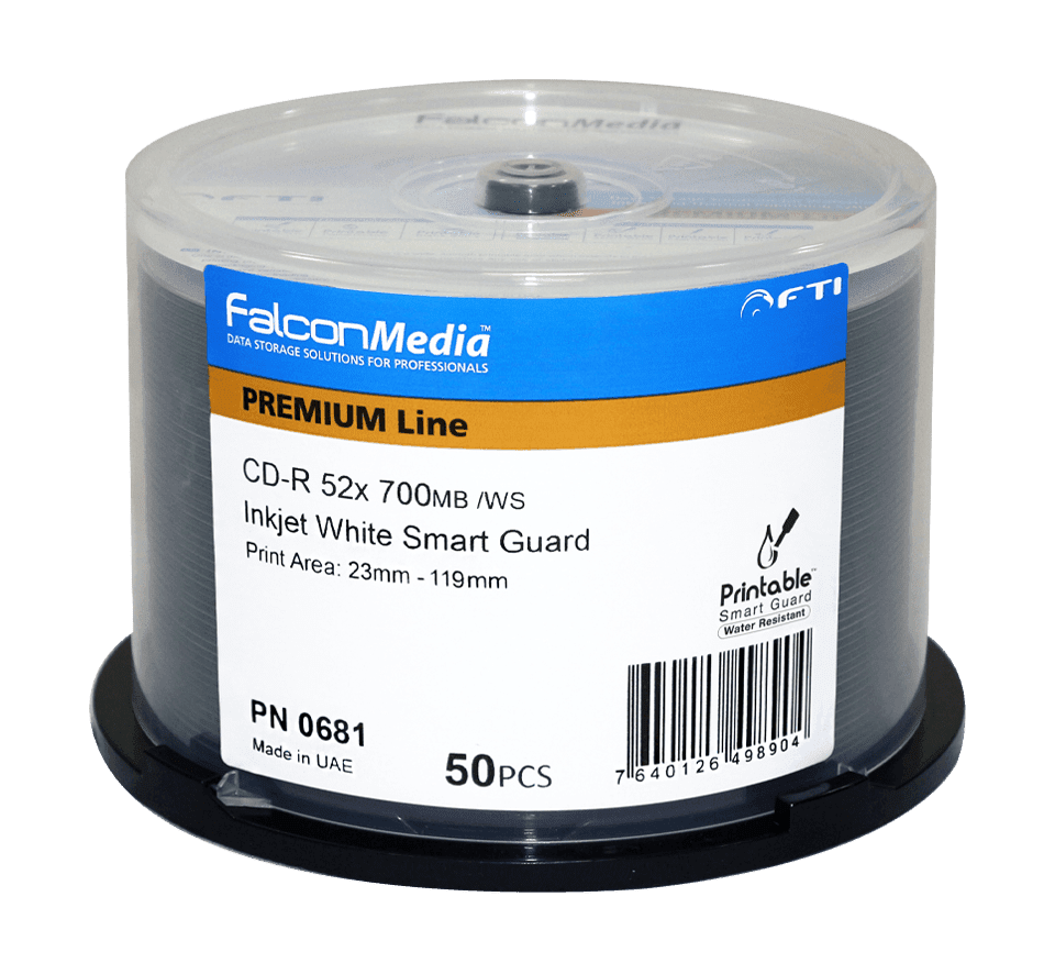FalconMedia 700mb/80 Minute 52x SmartGuard White Inkjet CD-R