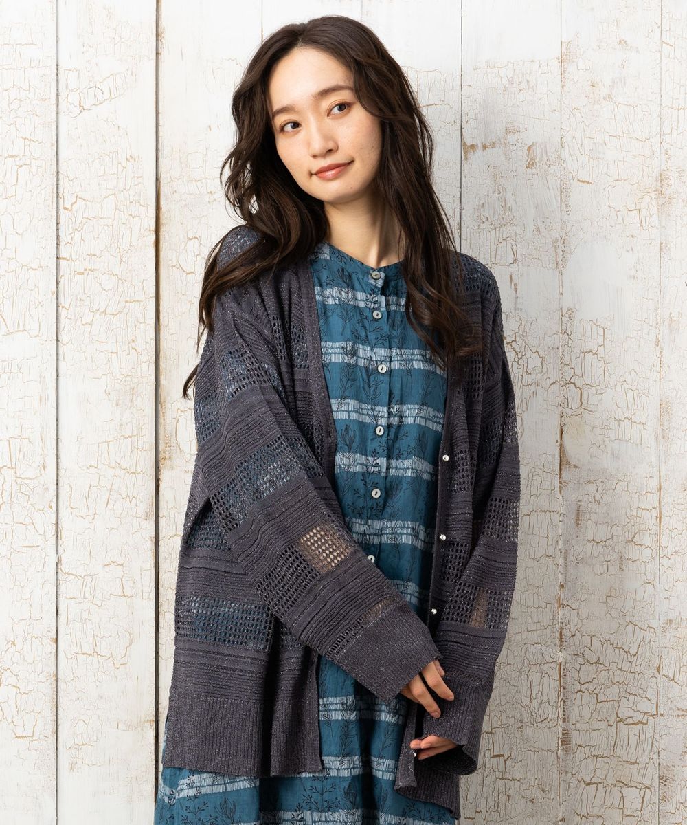 大きいサイズ レディース カーディガン ニット 透かし編み｜sabstreet