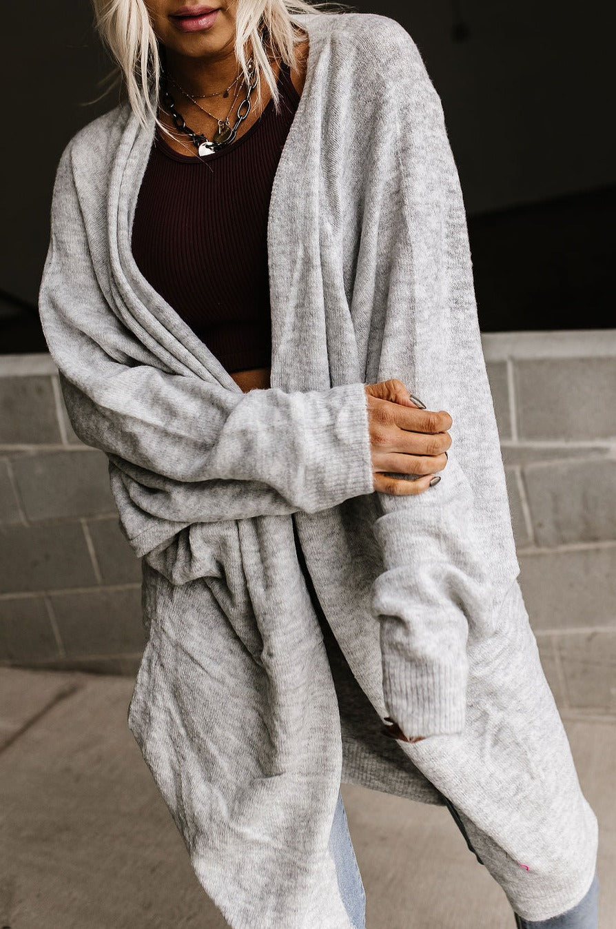 Oversized Midi Layering Sweater | Lucy Cozy Cardigan - Silver