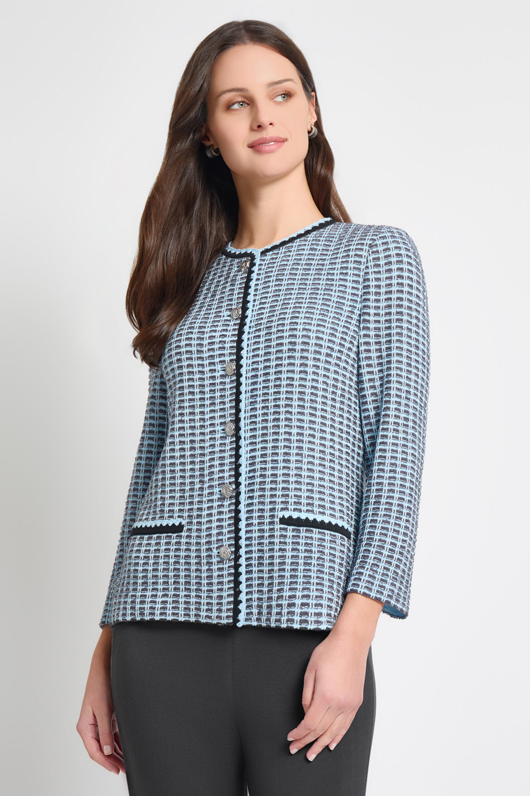 Plus Size Heritage Fit Tweed Knit Jacket with Crochet Trim | Ming Wang
