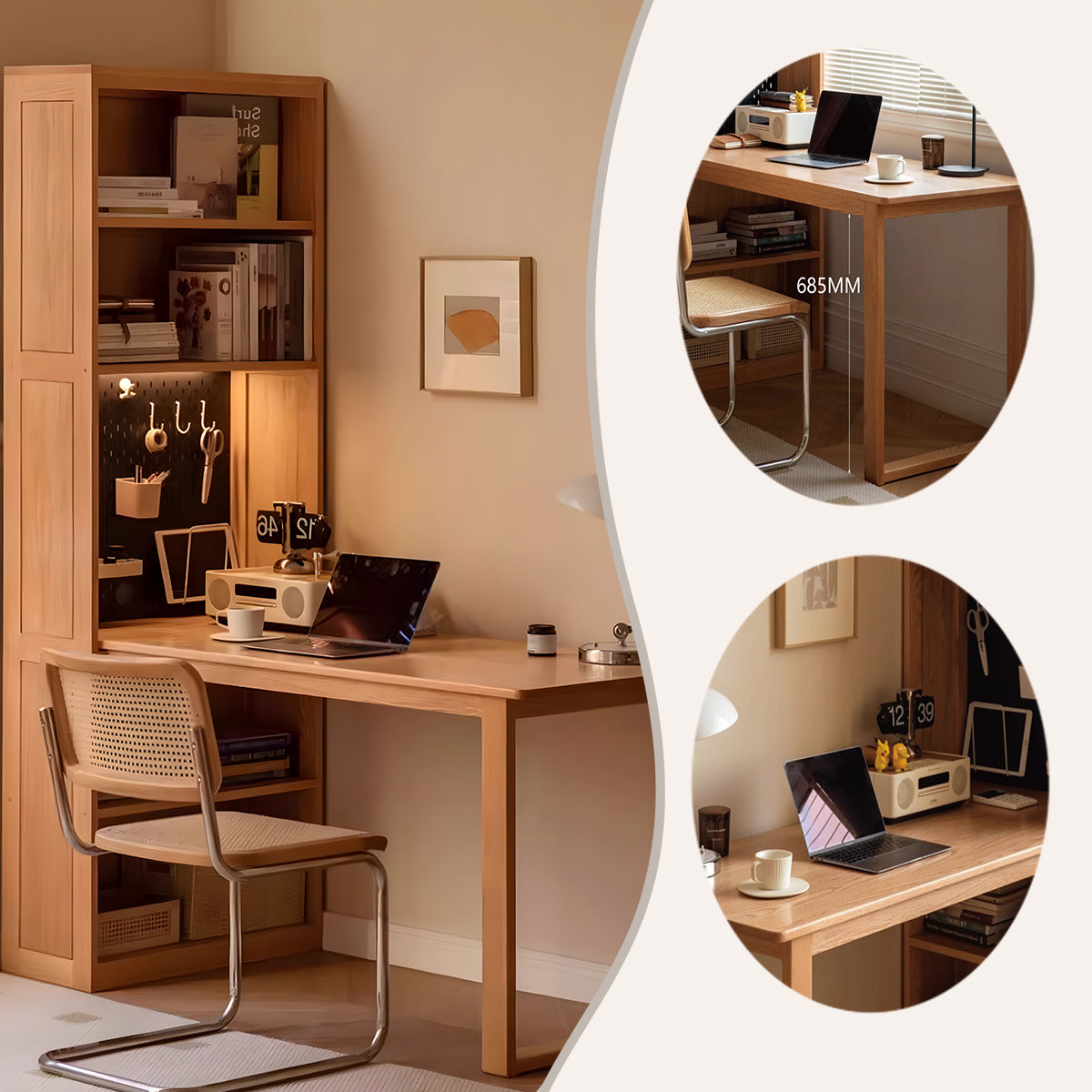 勉強机,学習デスク,作業デスク,木製デスク,配線孔,サイド収納ラック