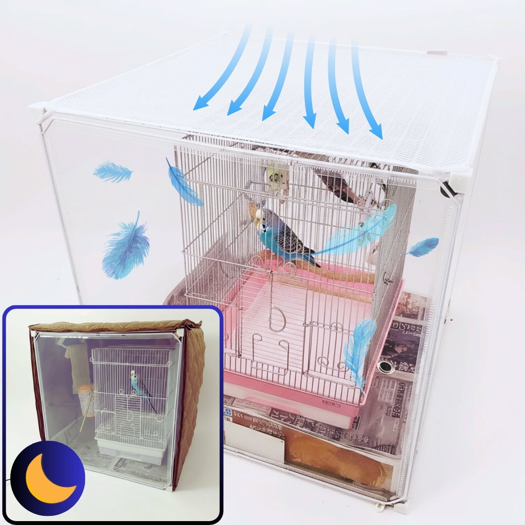 換羽期用ネットカバー2枚付、鳥の羽が飛ばない+夜は保温】インコケージ