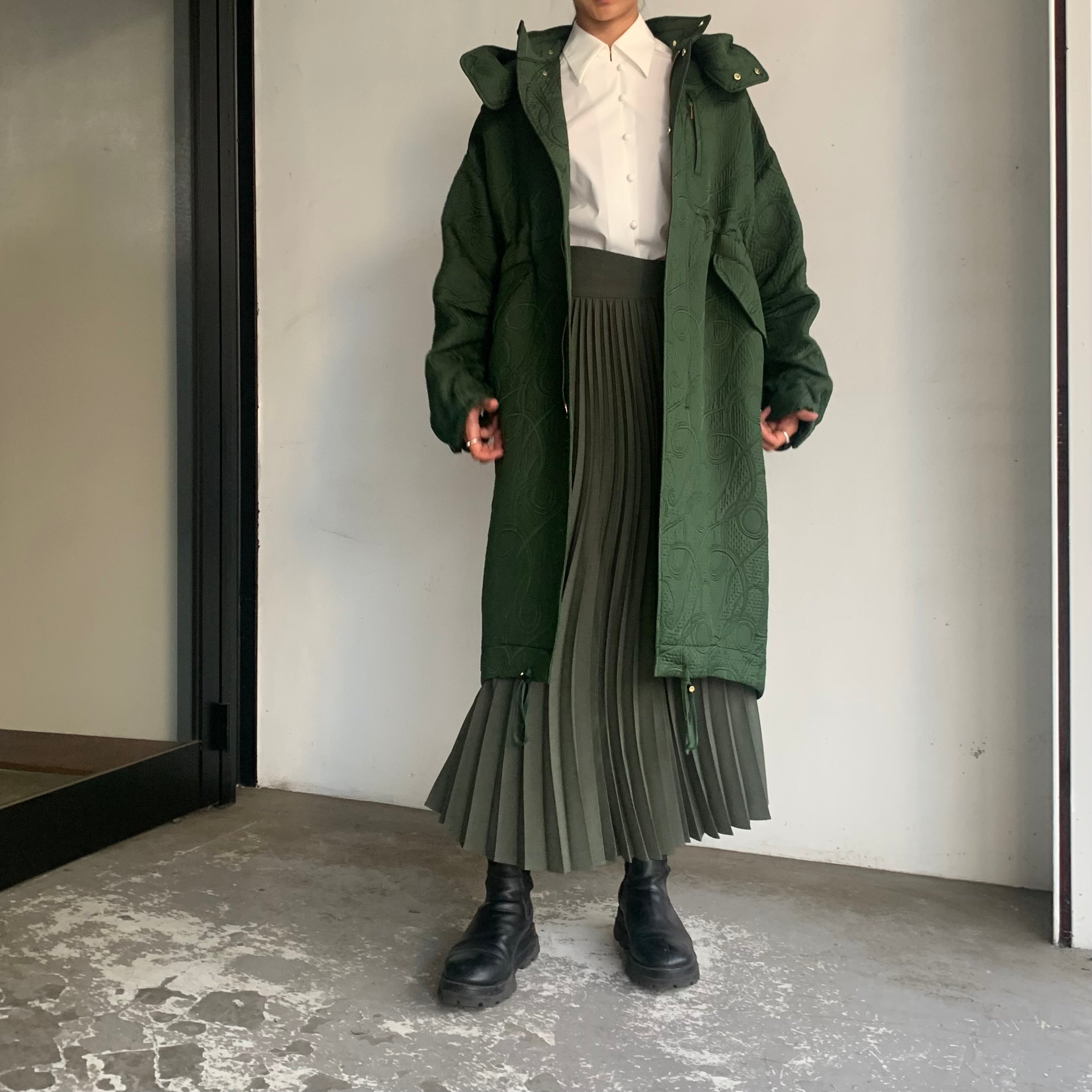 Mame Kurogouchi】 Jomon Arabesque Triple Layer Jacquard Coat