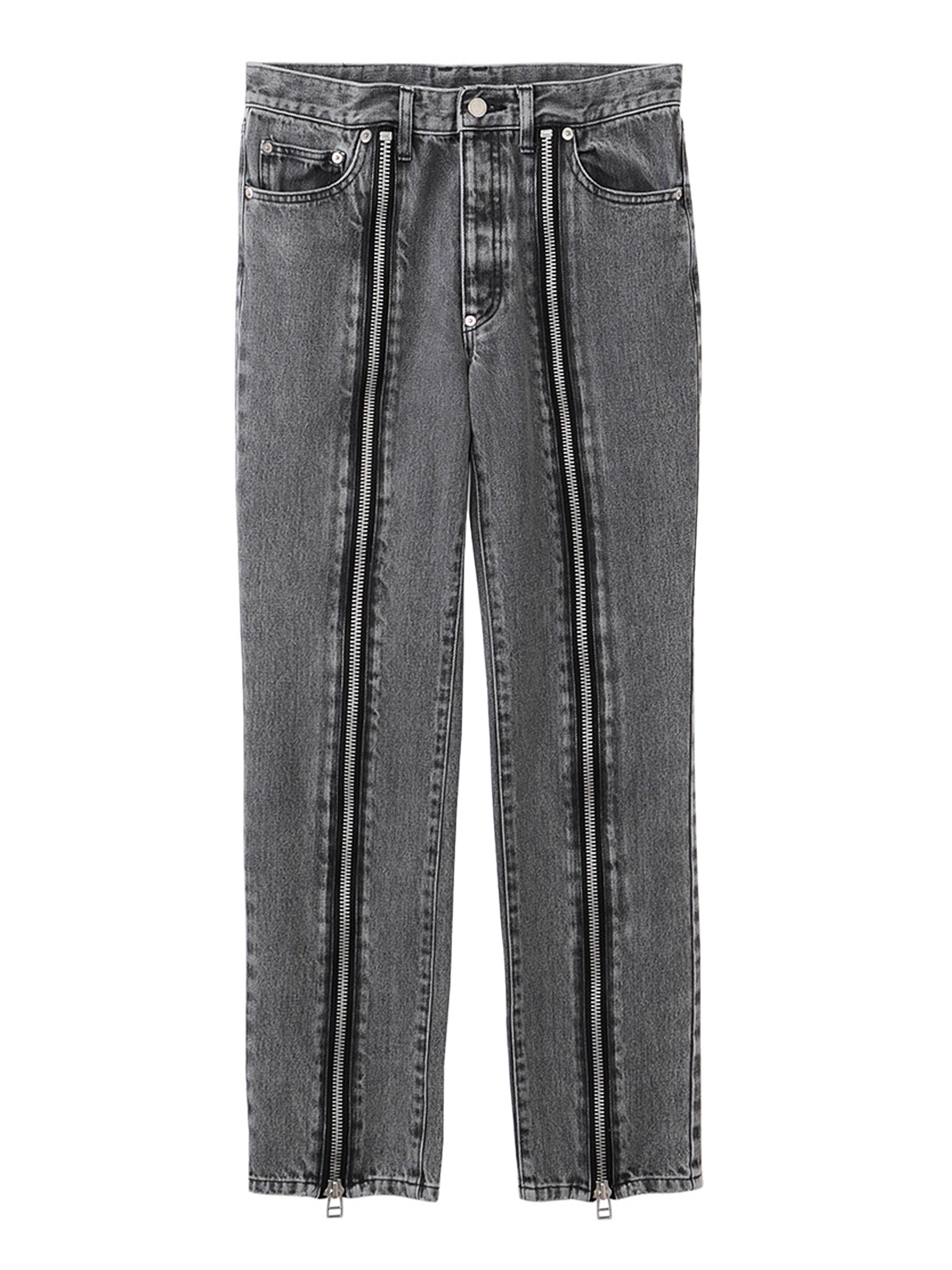 Washed Denim Zipped Pants | Black
