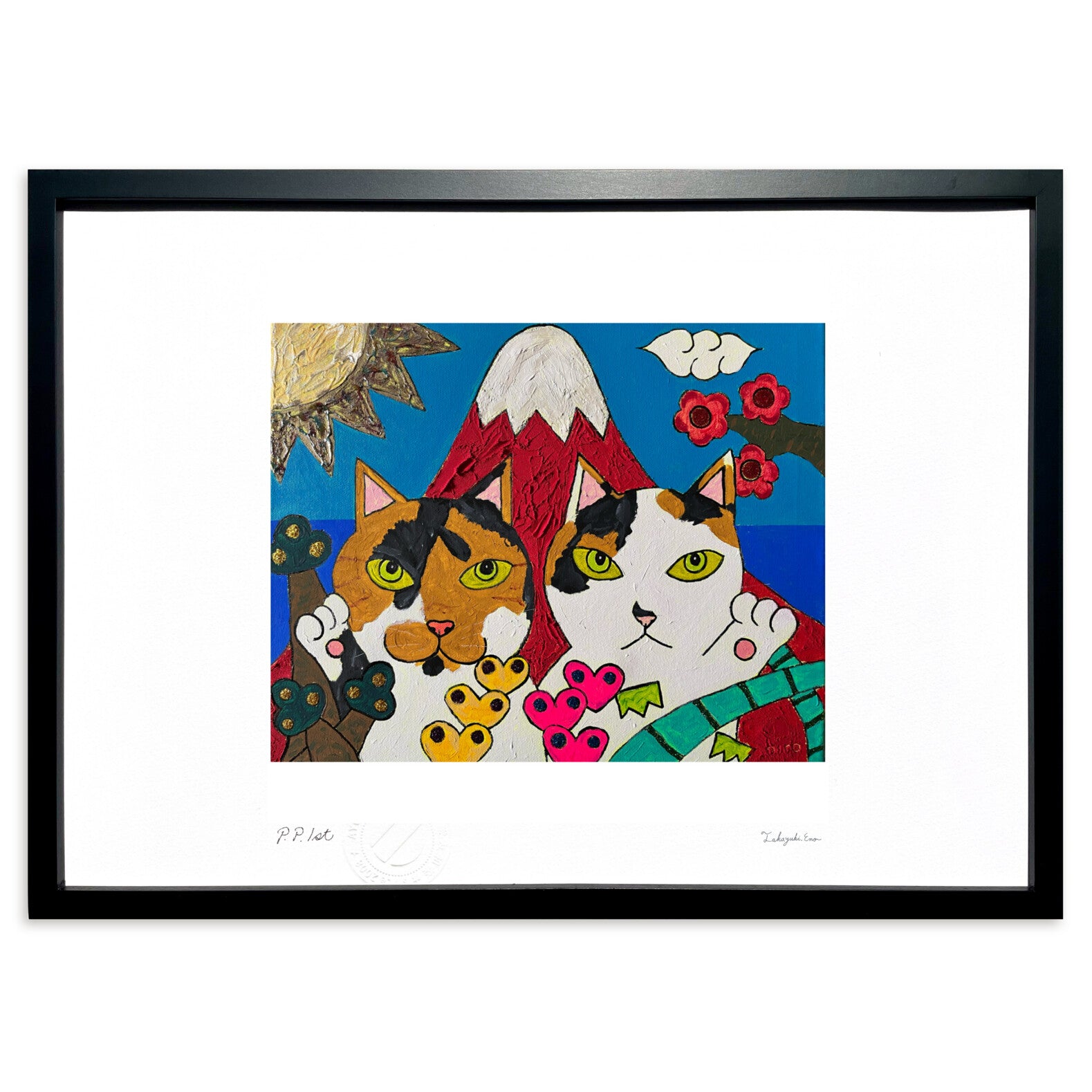 めでたき赤富士と2匹の招き猫 – 絵画や壁飾り販売｜風景投稿販売あゆ