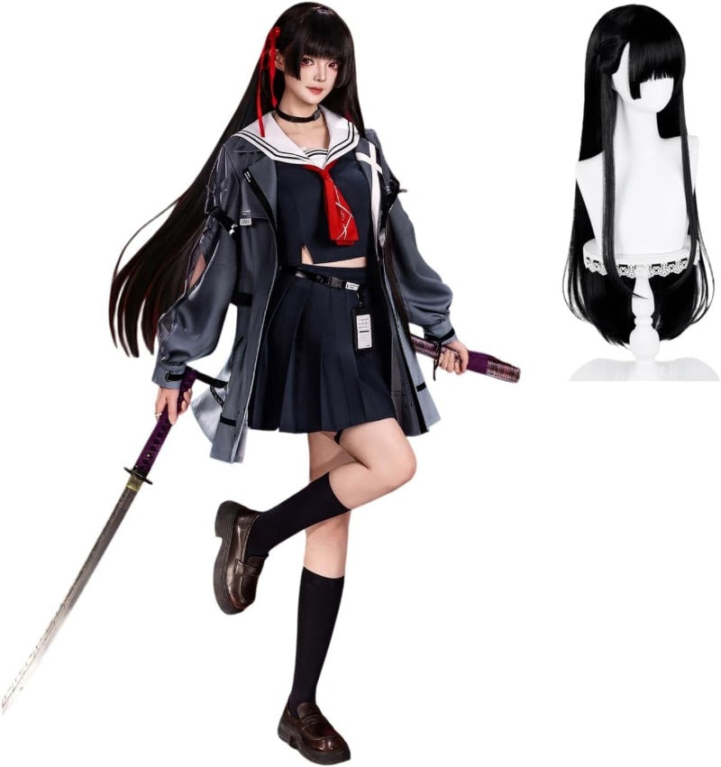 Azuiblc 鳴潮 千咲 コスプレ衣装 ウィッグ付き ハット付き 朽葉千咲 黒