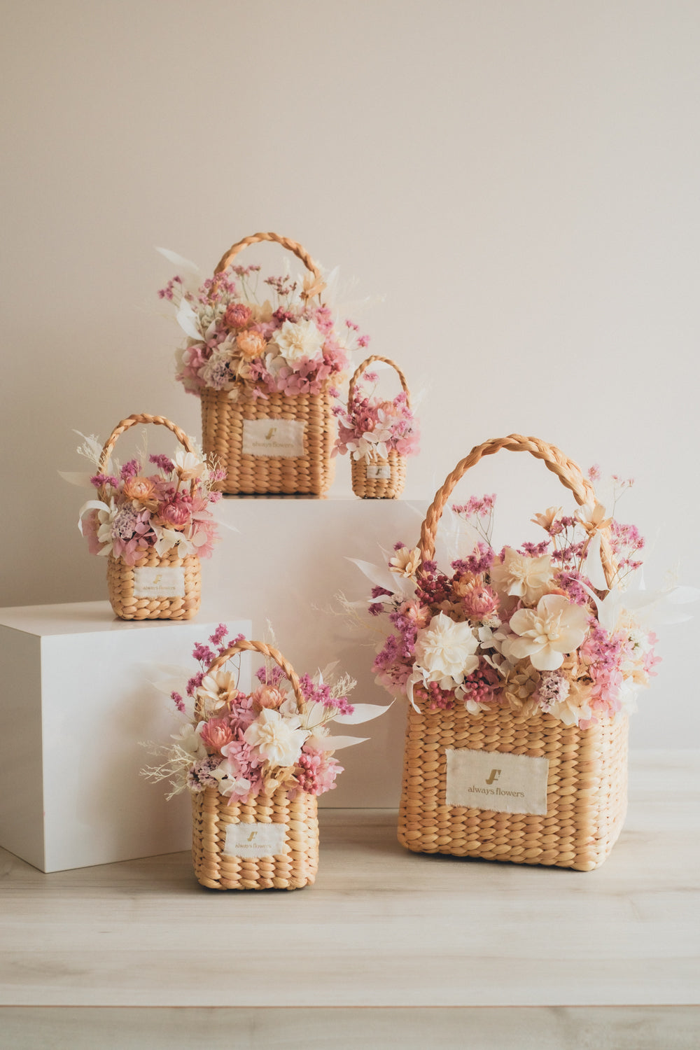 Flower BAG No.3 ／スクエアカゴバッグ フェリークピンク／ドライ