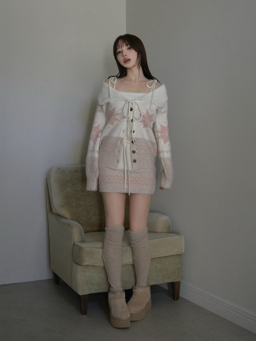 ANDMARY】Heart nordic cardigan set up