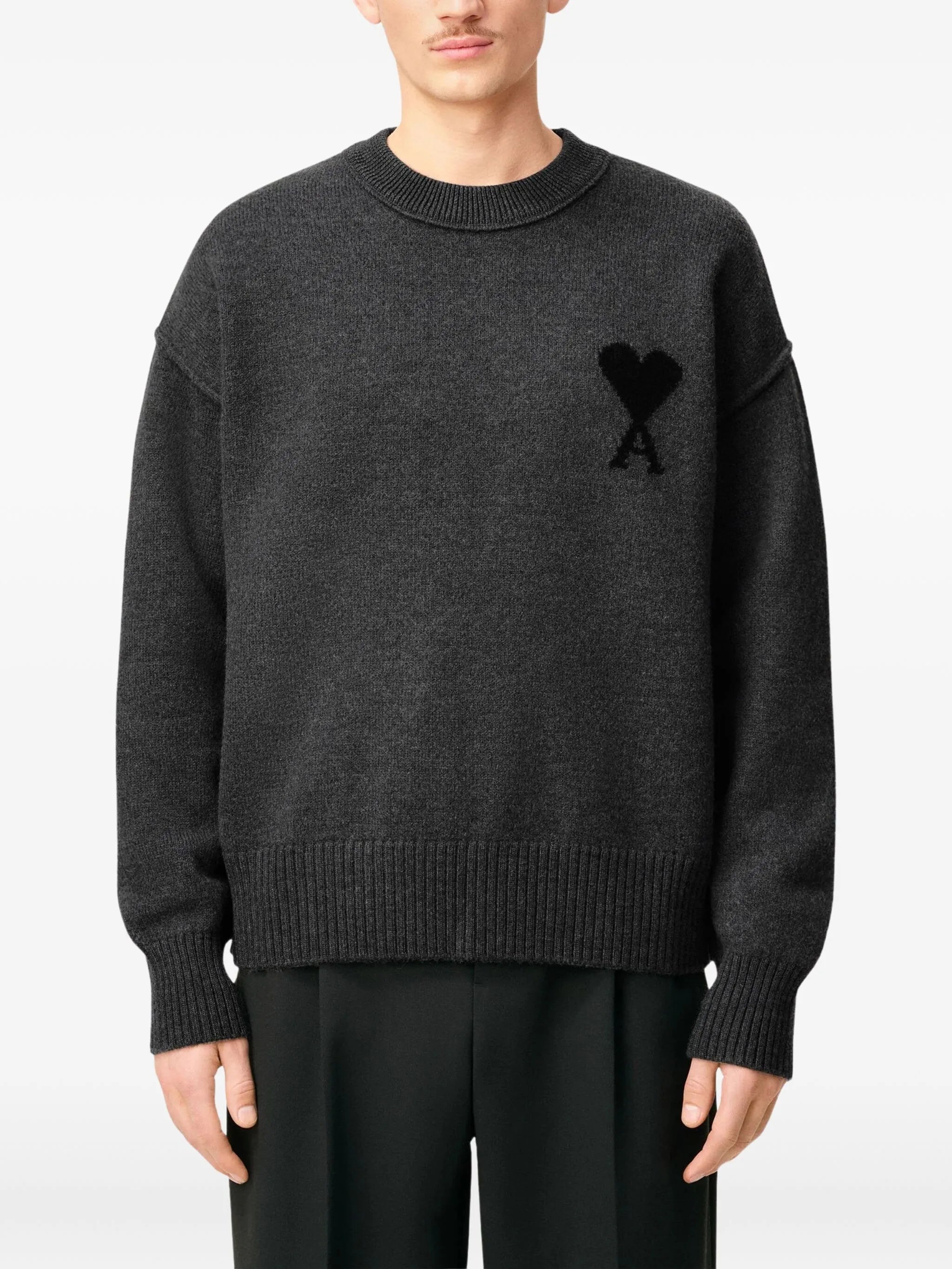 AMI - ADC Crewneck Sweater Gris Chine/Noir – Anrosa Store