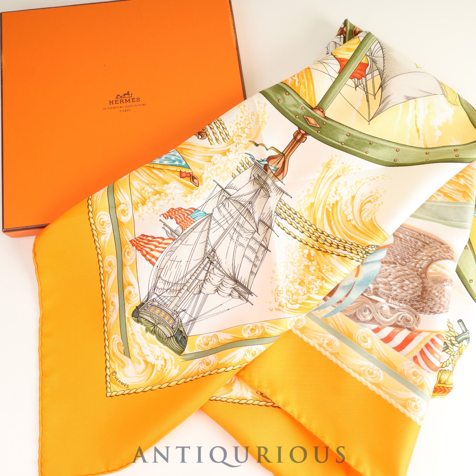 エルメス スカーフ カレ90 VIVE LE VENT 風よ吹け 箱（変色） SILK100