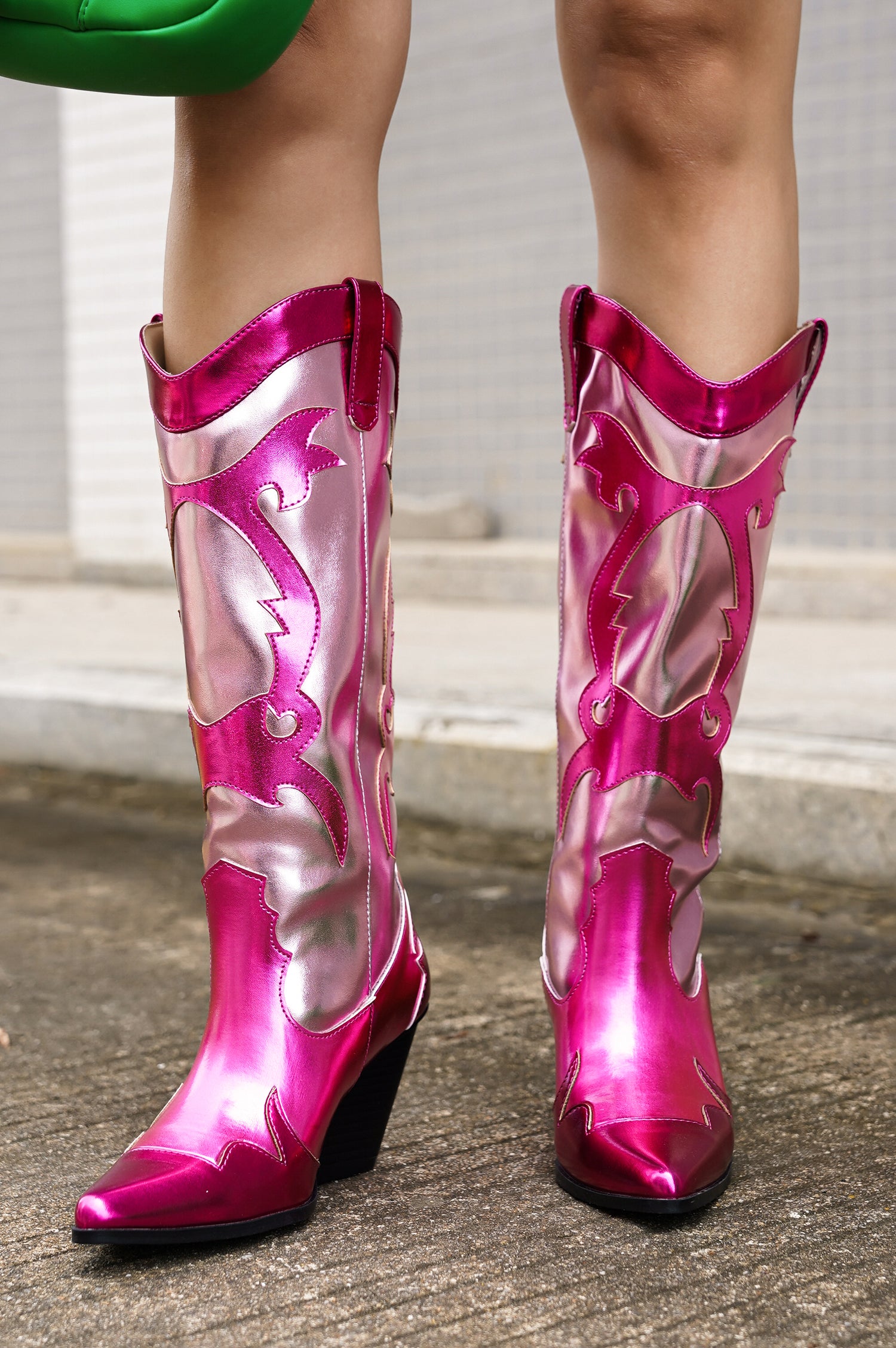 Juliana Metallic Color Block Western Cowboy Boots - Fuchsia – Cape