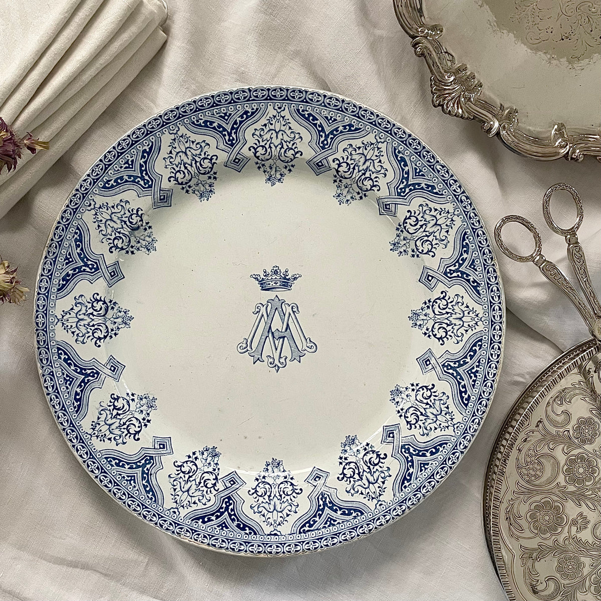 フランス18/19世紀 キズキズ イニシャル エタン皿 アンティーク