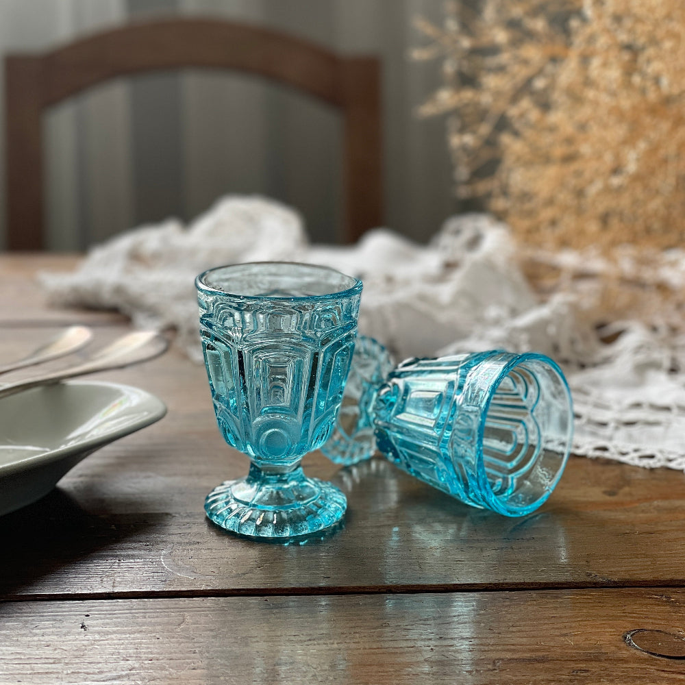 2点あり！ブルーガラスのゴブレット（高さ9cm） フランスアンティーク