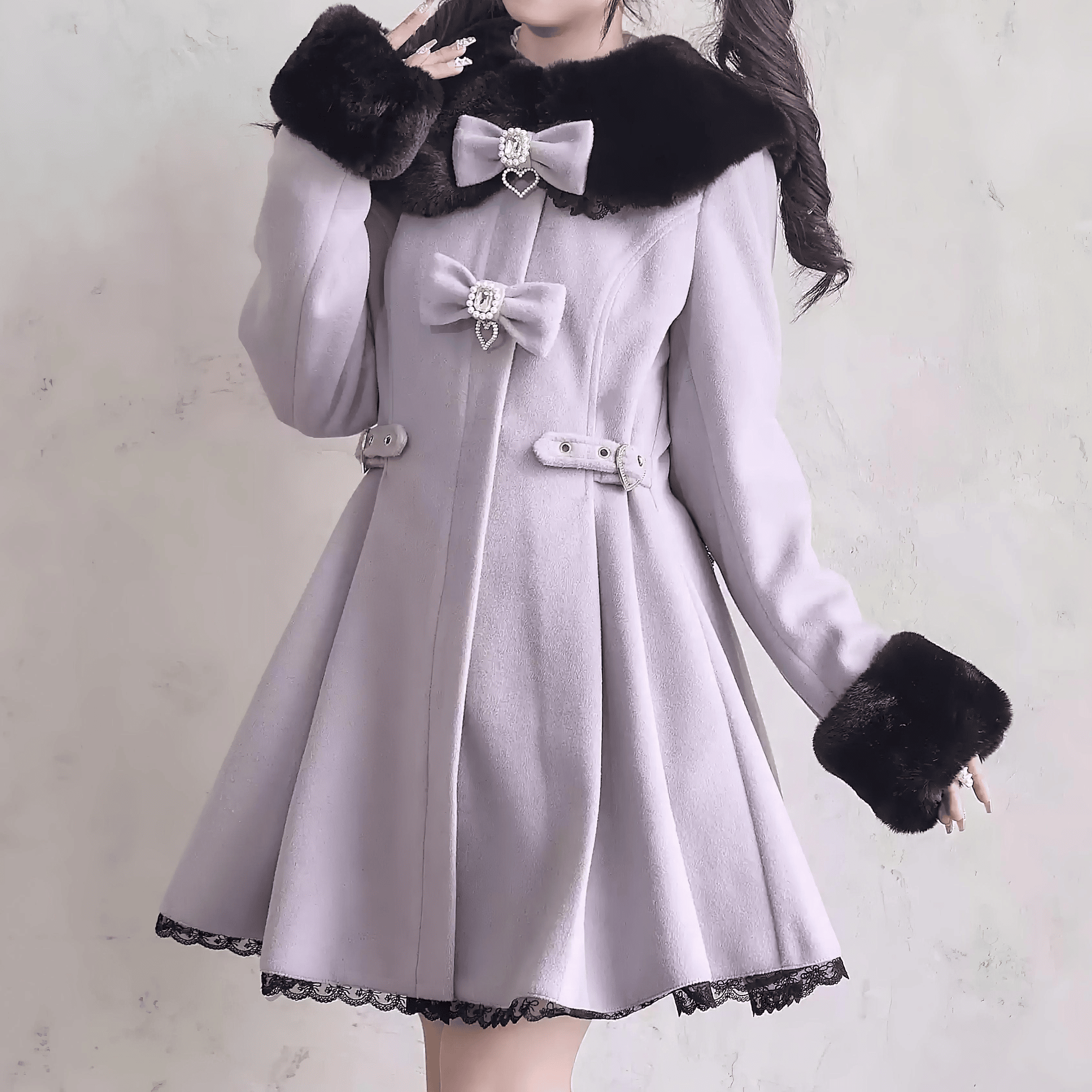 NoGenki】ハートチャーム&エレガントファーコート◇コート 地雷系 M、L