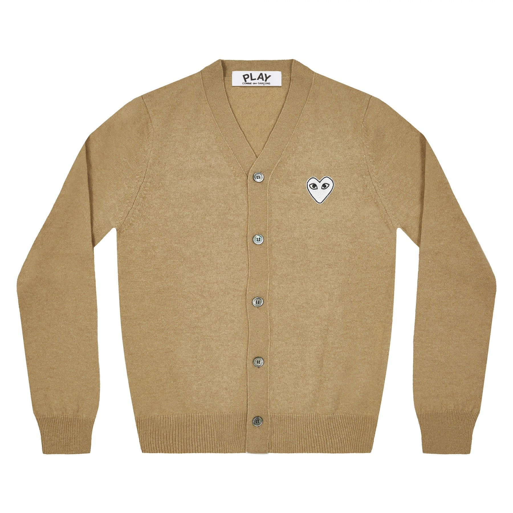 PLAY V-Neck Cardigan White Heart Natural Series Camel – COMME des