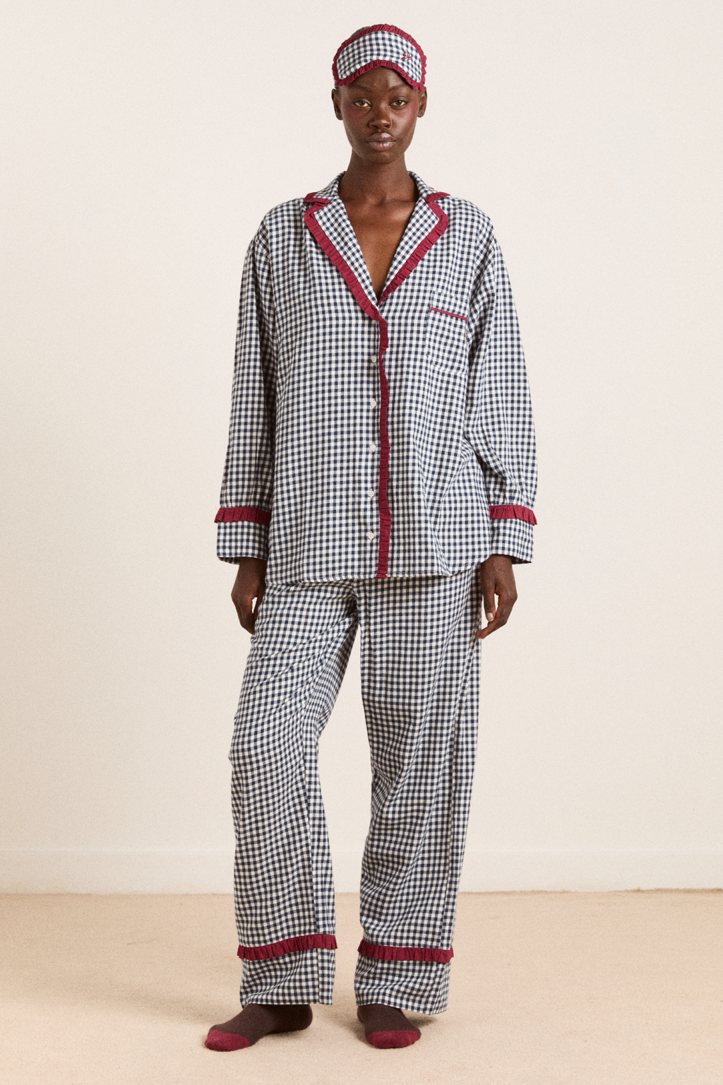 antonia pj set - navy gingham – Damson Madder