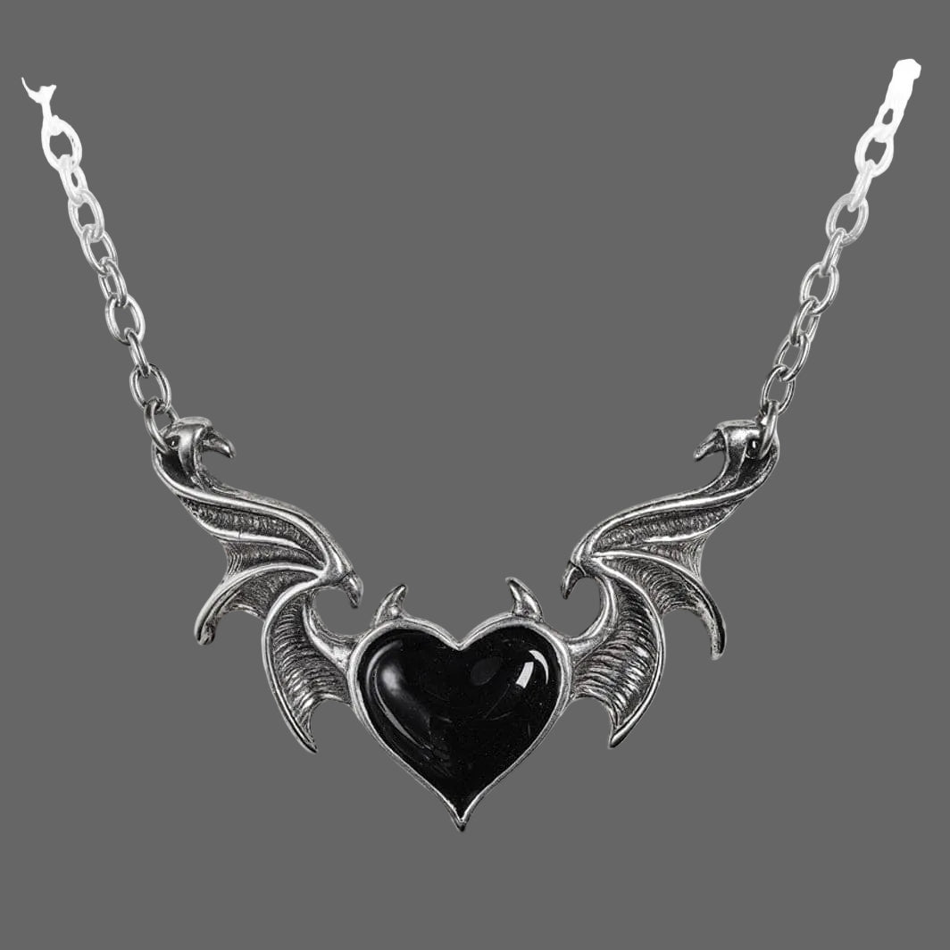 Enameled Black Heart With Horns Necklace – Everything Skull