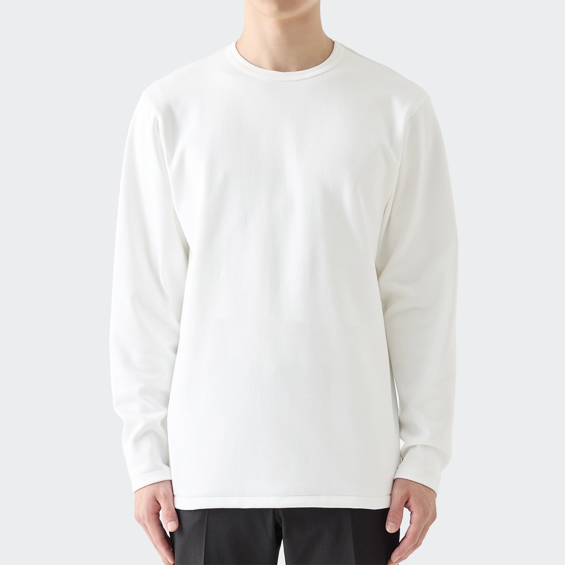 MENS ヘビー 長袖 クルーネックTシャツ WHITE | 高級無地Tシャツ専門店