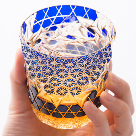 美品 但野英芳 江戸切子 虎 ロックグラス（切子 江戸切子 薩摩切子