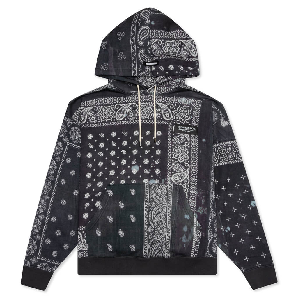 バンダナ チョップド フード スウェットシャツ - ブラック – Feature