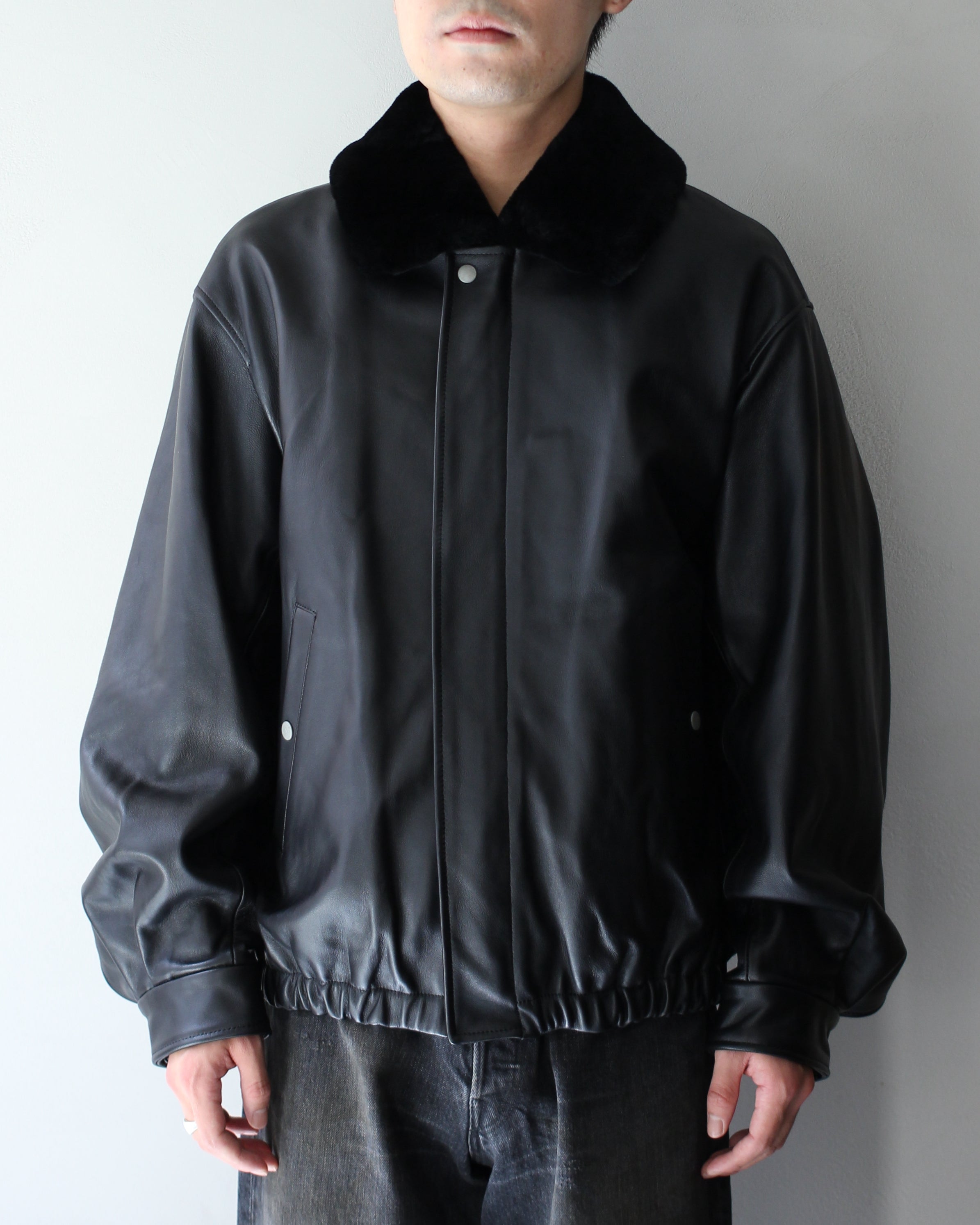 ssstein/MOUTON COLLAR SHEEP LEATHER ZIP JACKET 