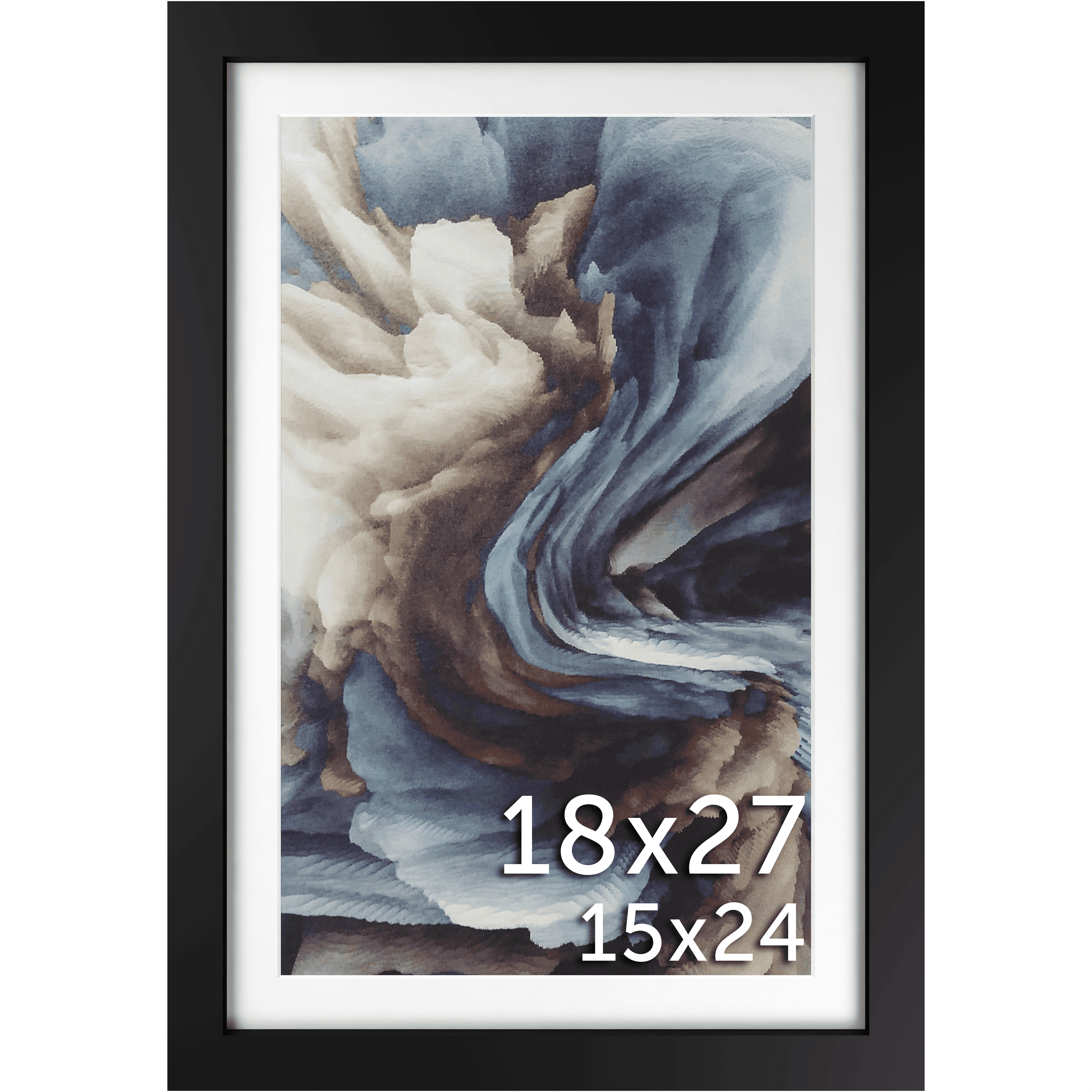18x27 Frame Matted to 15x24 – Solid Wood Poster Frame with