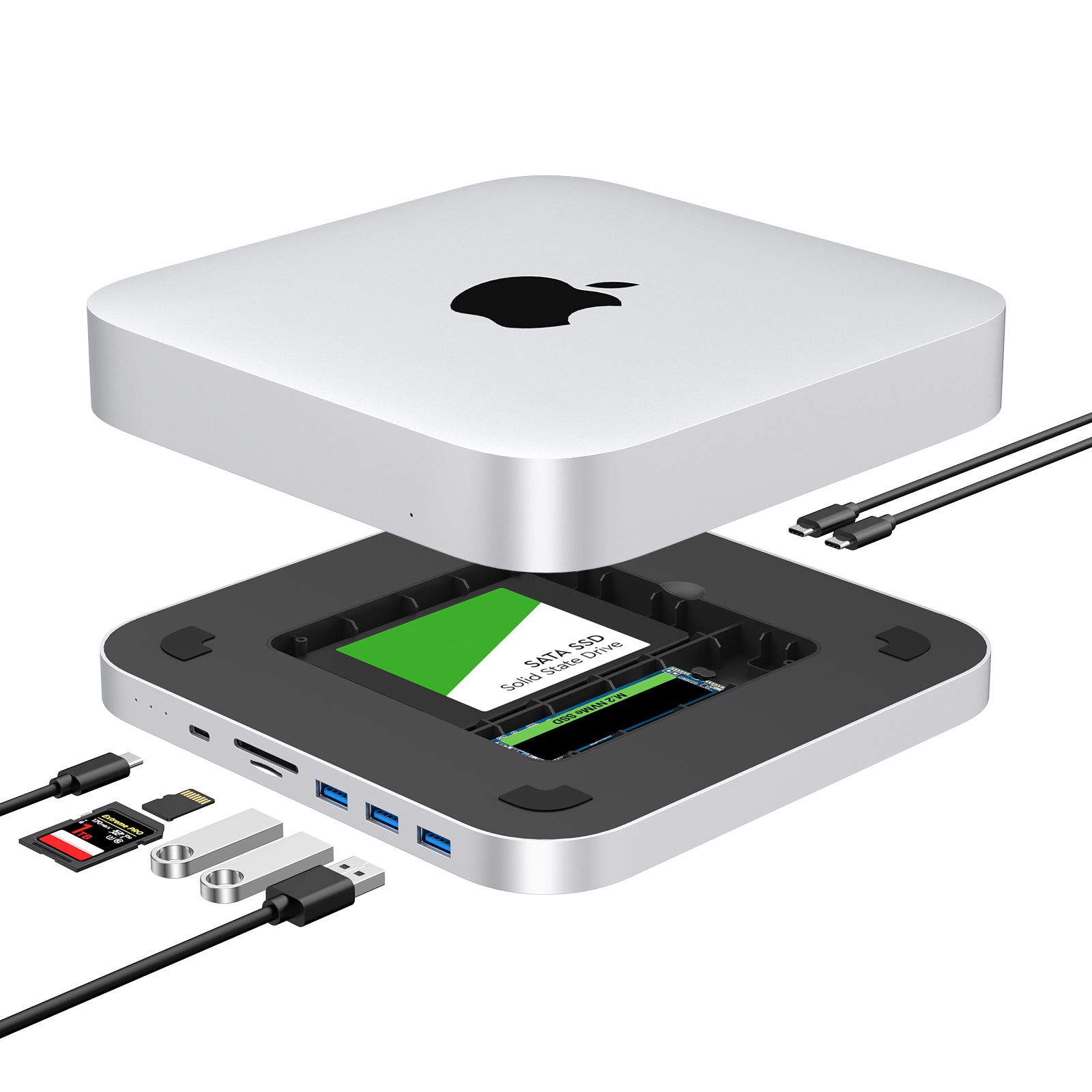 Gewokliy Mac Mini M1/M2 Hub, Mac Studio Dock with 10Gbps M.2 SSD and 2