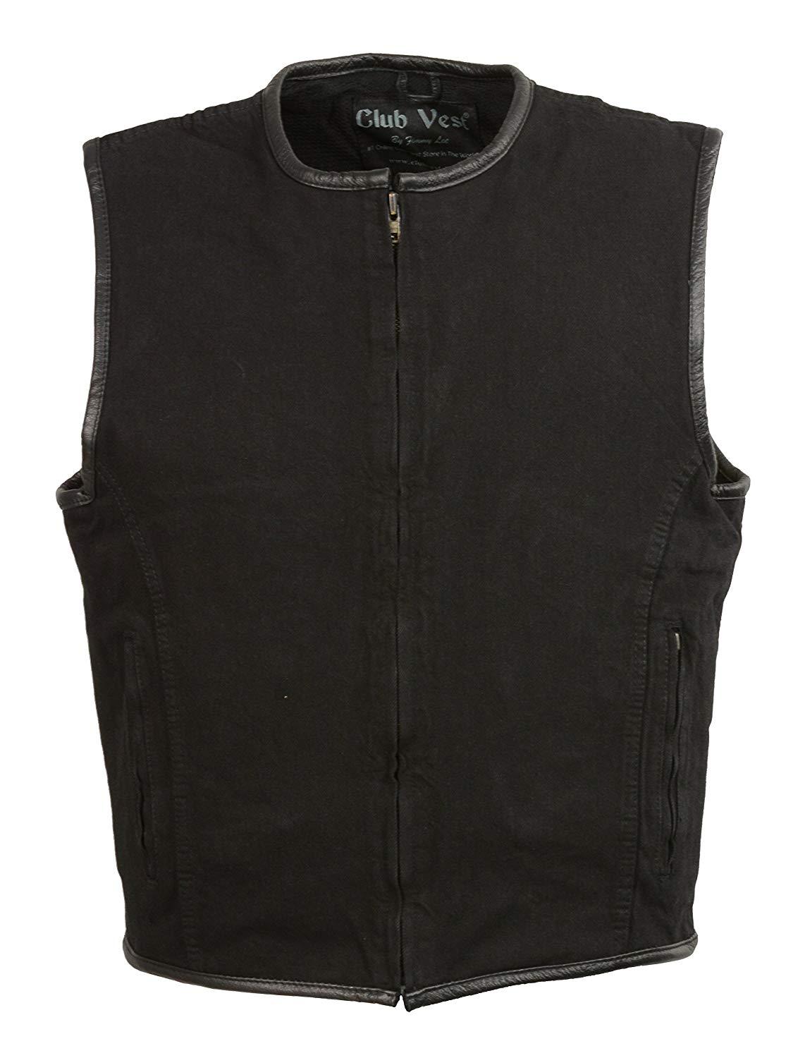 Club Vest CVM3038 Men's Black Denim Collarless Motorcycle Club