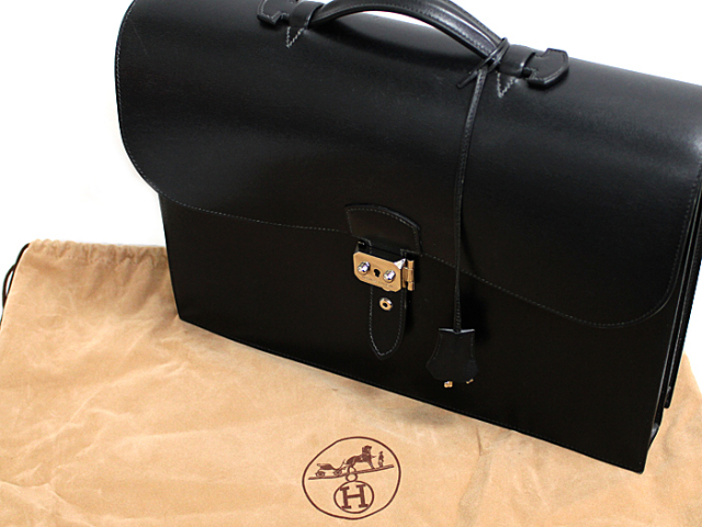 中古】 エルメス ◇ サック ア デペッシュ 38 ボックスカーフ ブラック