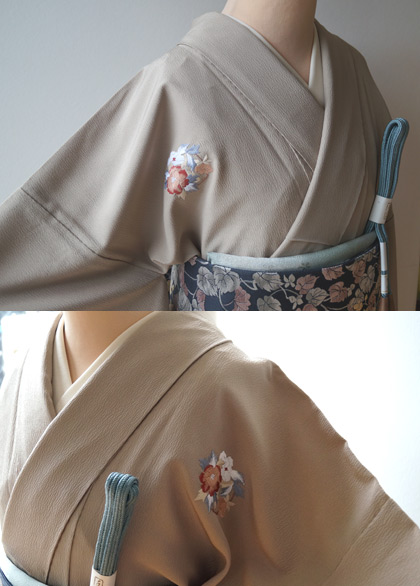 袷】洒落紋付き色無地とチャコールグレー地植物柄洒落袋帯 #kimono