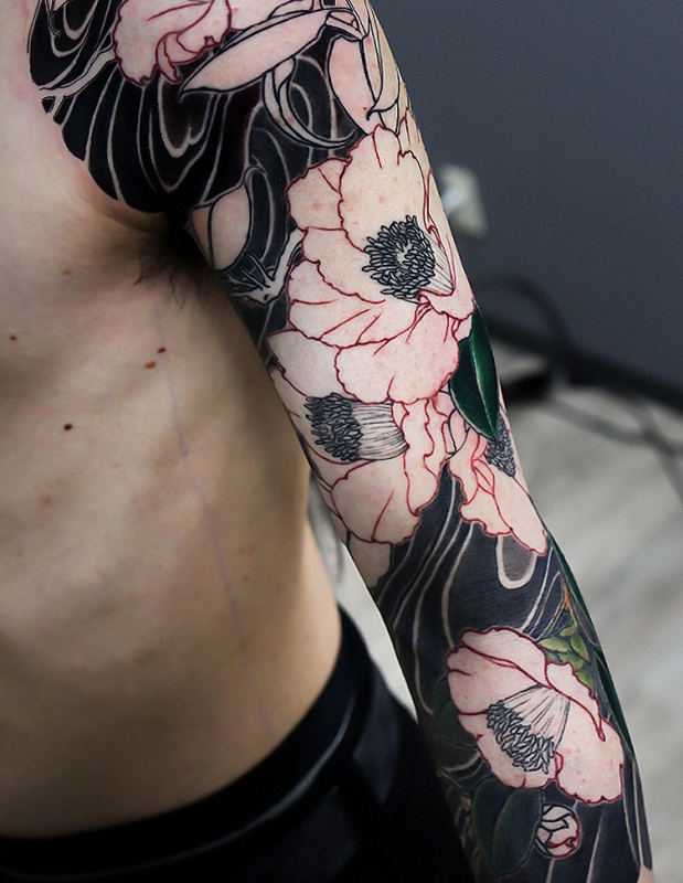 椿 腕七分 製作中 | YK-TATTOO BLOG