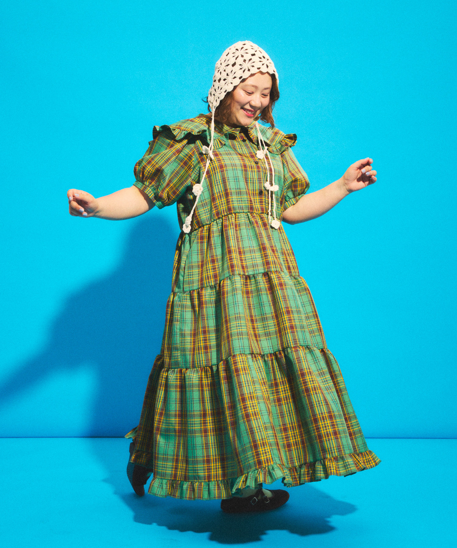 パフスリーブティアードチェックワンピース[商品：PN25SS-029