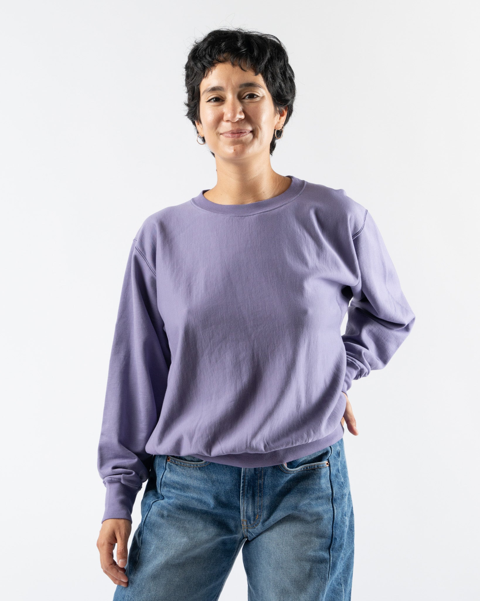 Auralee Elastic High Gauge Sweat Pullover in Purple Curated at