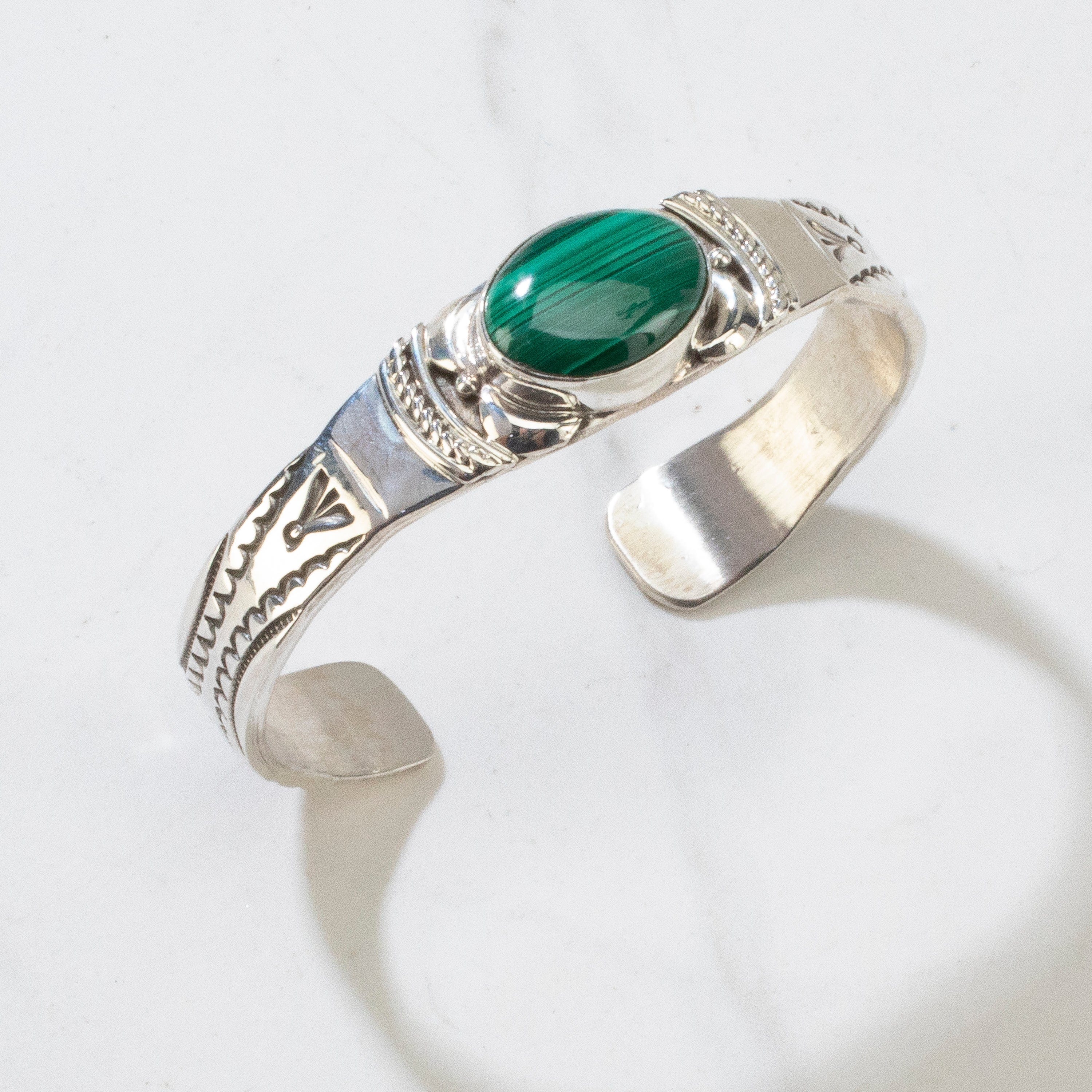 KALIFANO | Authentic Malachite Navajo USA Native Made 925 Silver Cuff