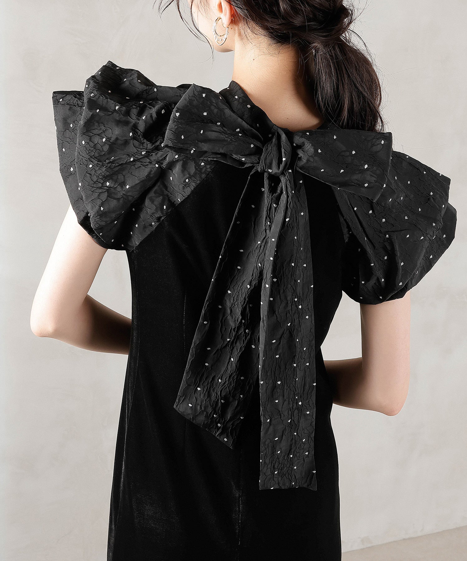 ベロア ドット Iライン セミタイト ワンピースドレス