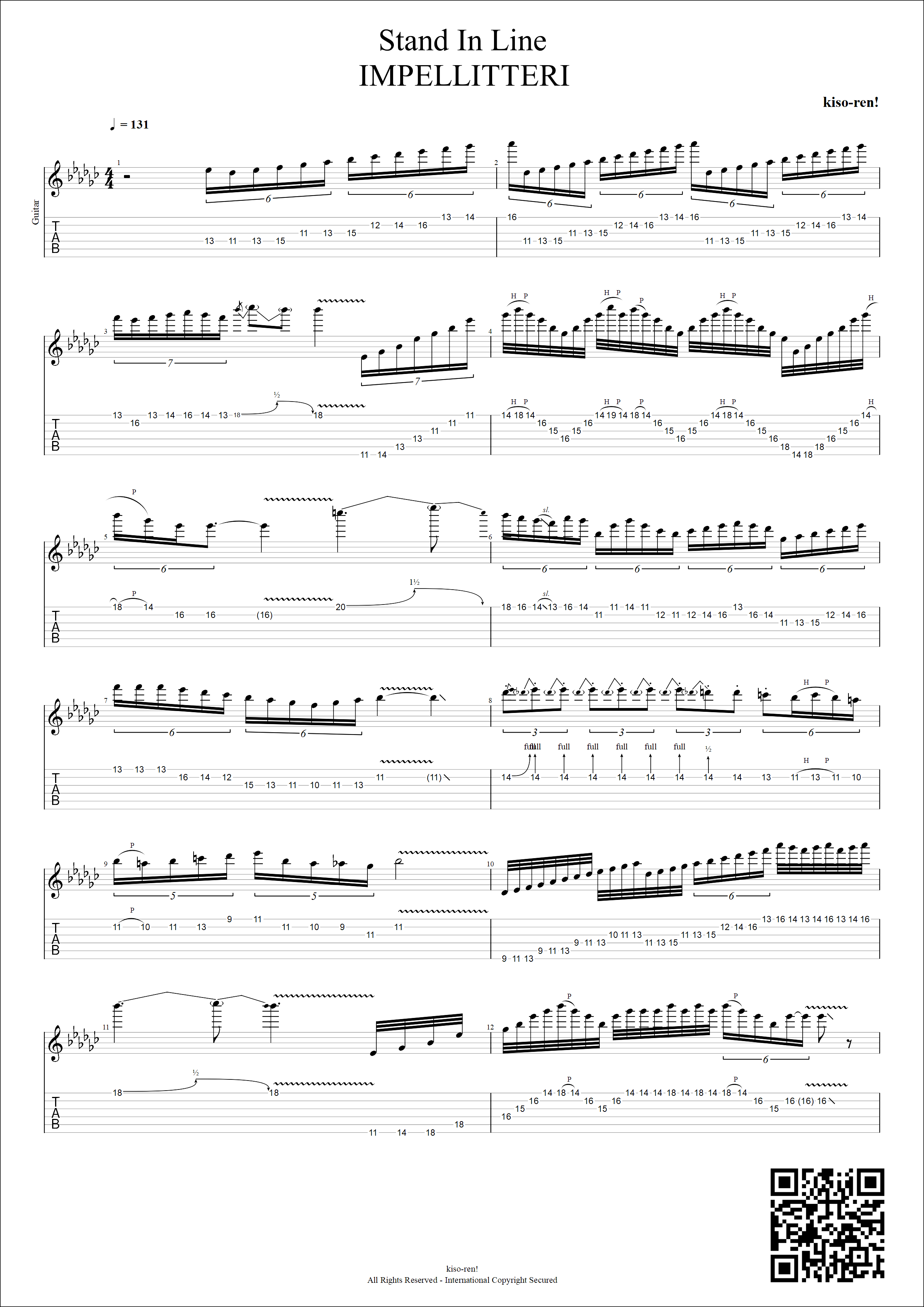 TAB】Stand In Line / IMPELLITTERI Guitar Solo Practice ギターソロ