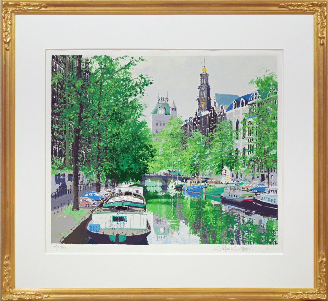 小田切訓「西教会のある運河（オランダ）」シルクスクリーン版画 絵画