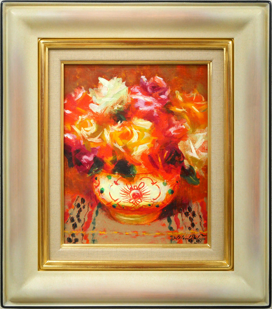 山本彪一「薔薇」油絵・F3号 絵画買取・販売の小竹美術