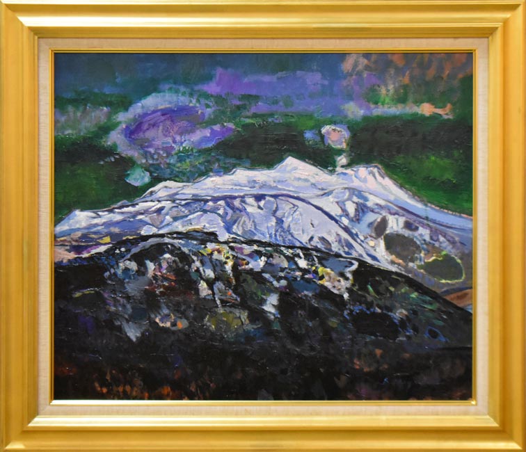 真柄修一「十勝岳」油絵・F20号 絵画買取・販売の小竹美術
