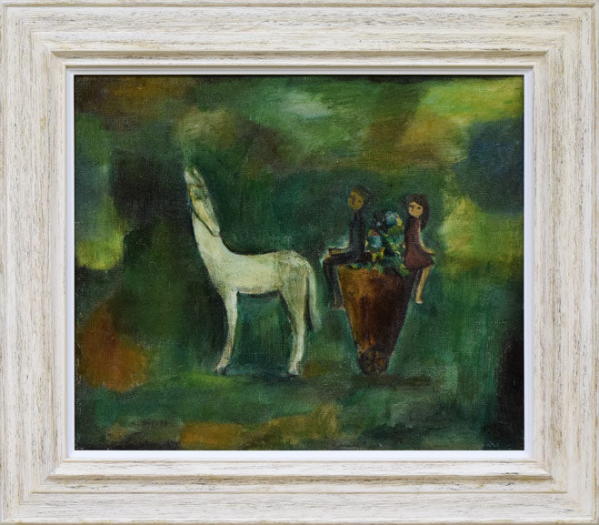 杢田たけを「花馬車」油絵・F8号 絵画買取・販売の小竹美術