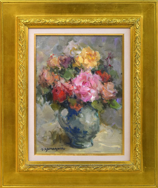 山崎翠祥「薔薇（金縁）」油絵・F4号 絵画買取・販売の小竹美術