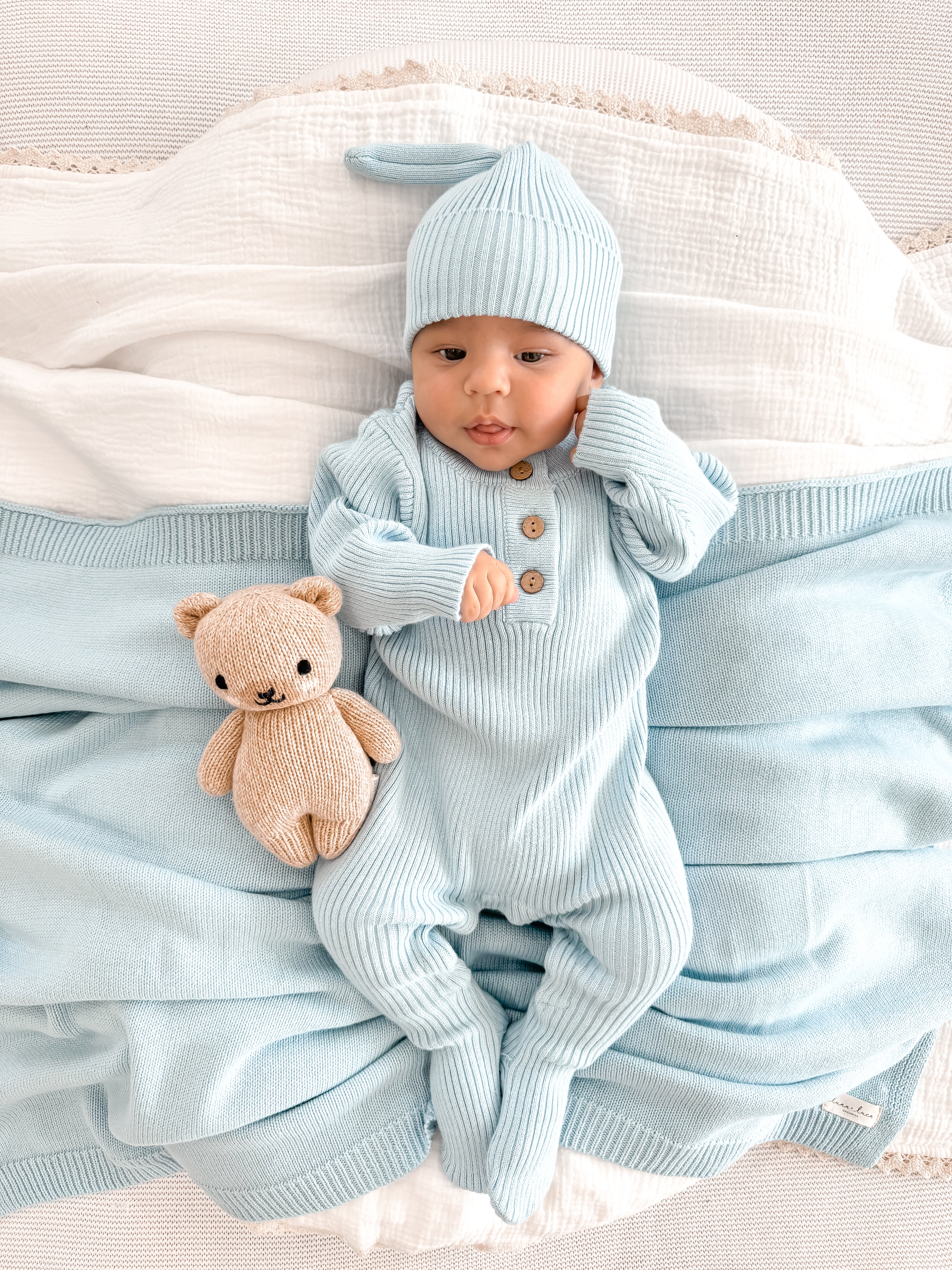 Baby Rib Henley Bundle - Powder Blue – Luna + Luca