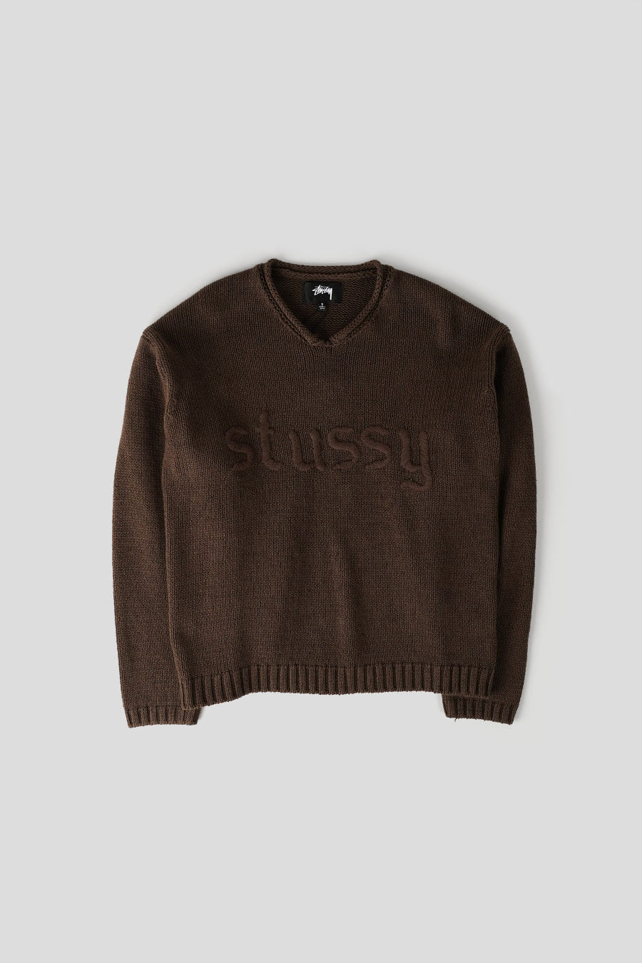 Stussy - BROWN EMBROIDERED V-NECK LOGO PULL – LE LABO STORE
