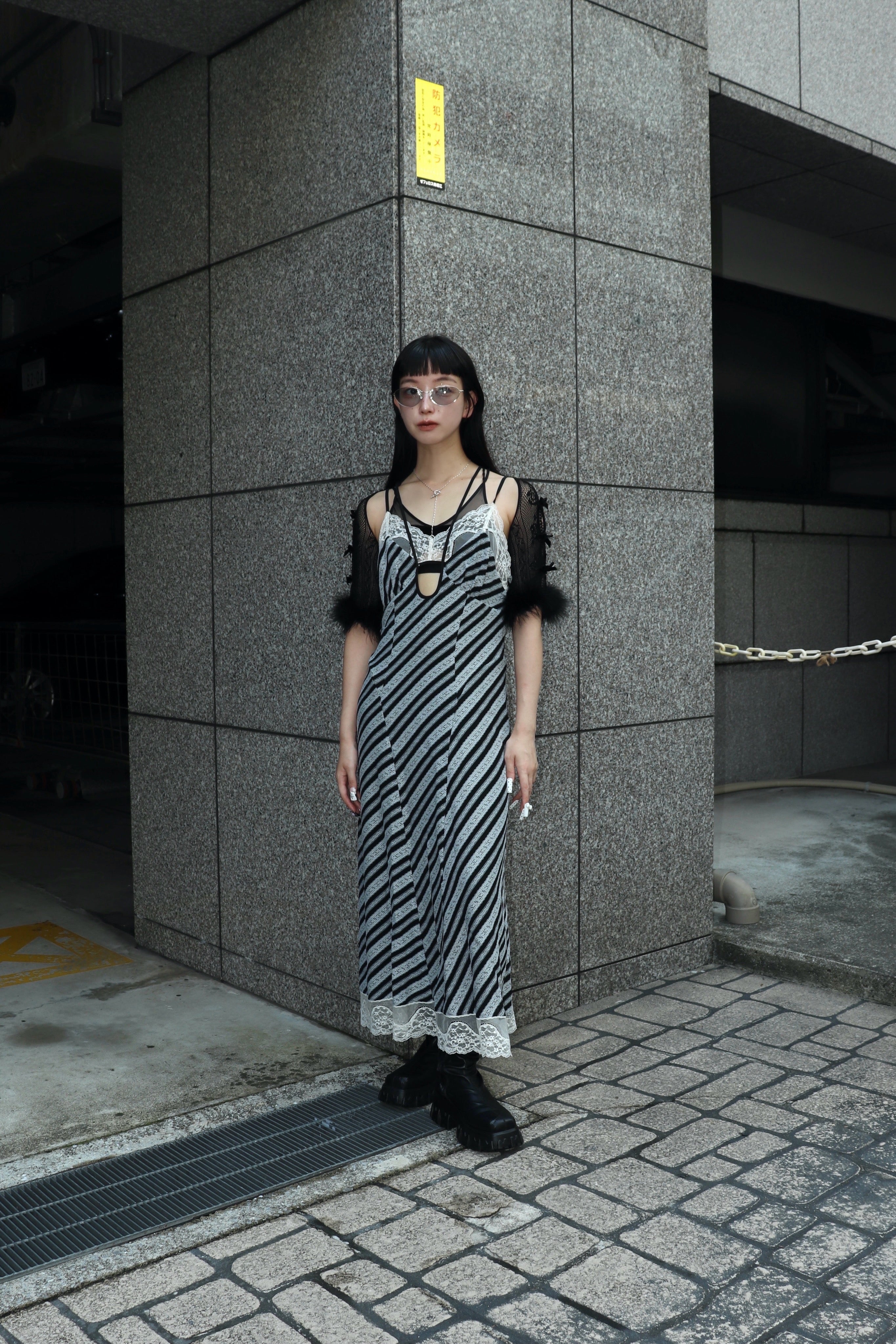 FETICO(フェティコ)のLace jaquard stripe slip dress(ドレス)の通販
