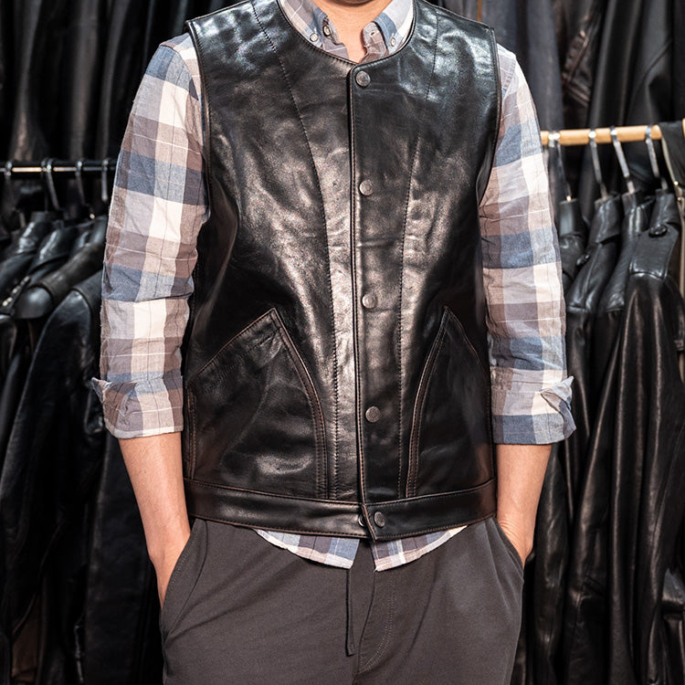 ☆ヴィンテージ復刻 茶芯ホースハイドレザー ライダースベスト