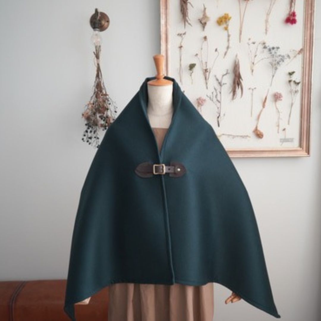 カシミア100%】ポンチョ フォレストグリーン×濃茶色レザー – RAG-STORE
